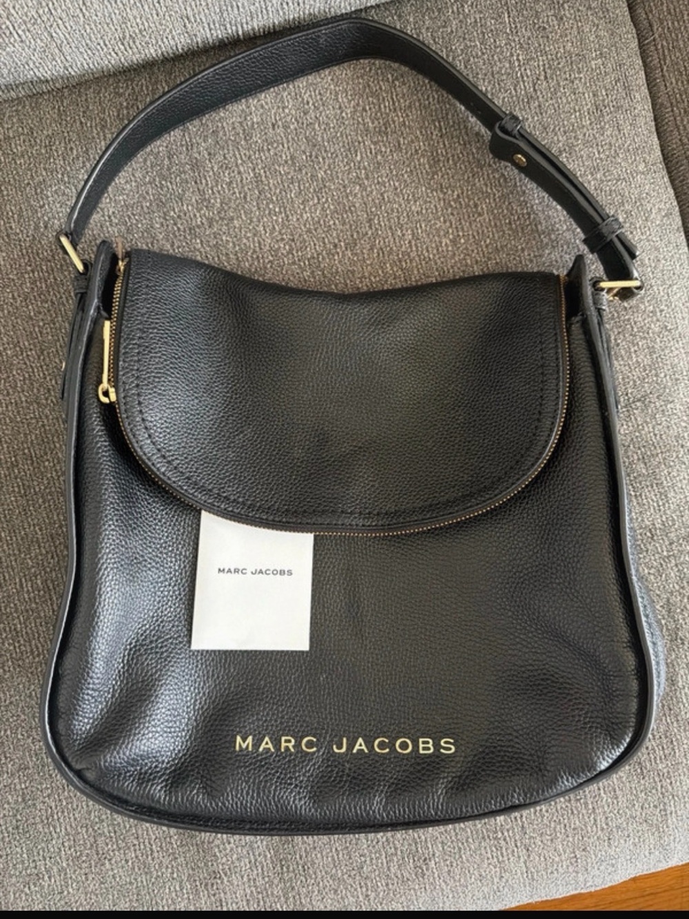 Marc Jacobs Black Leather Shoulder Hobo with Gold Accents